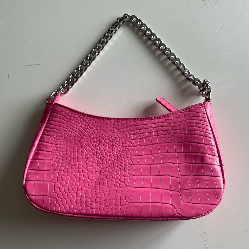 Vibrant Pink Croc-Embossed Mini Bag with Chain Strap